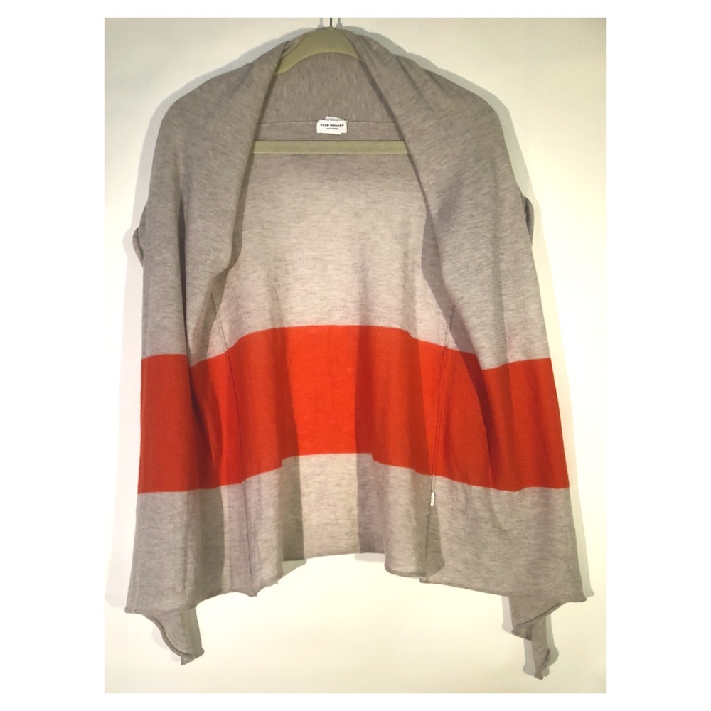 Club Monaco Gray and Orange Striped Open Cardigan